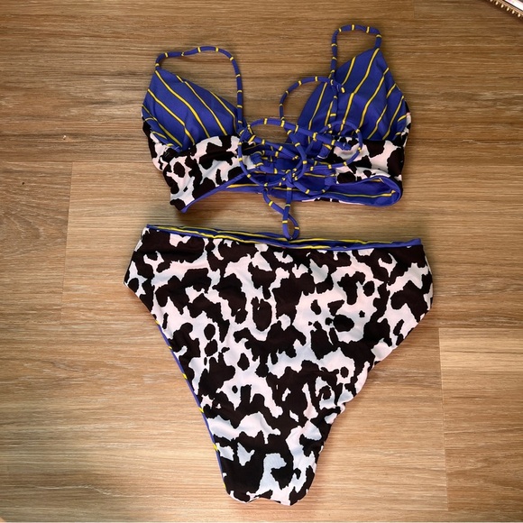 Maaji Reversible Bikini Size Small blue stripe and cow print swimsuit - Picture 5 of 5